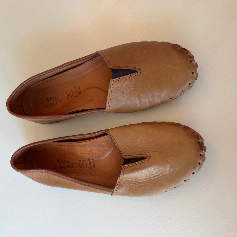 Women's Spring Step Kathaleta Brown Leather Loafer 37 Arch Support Comfort Flats